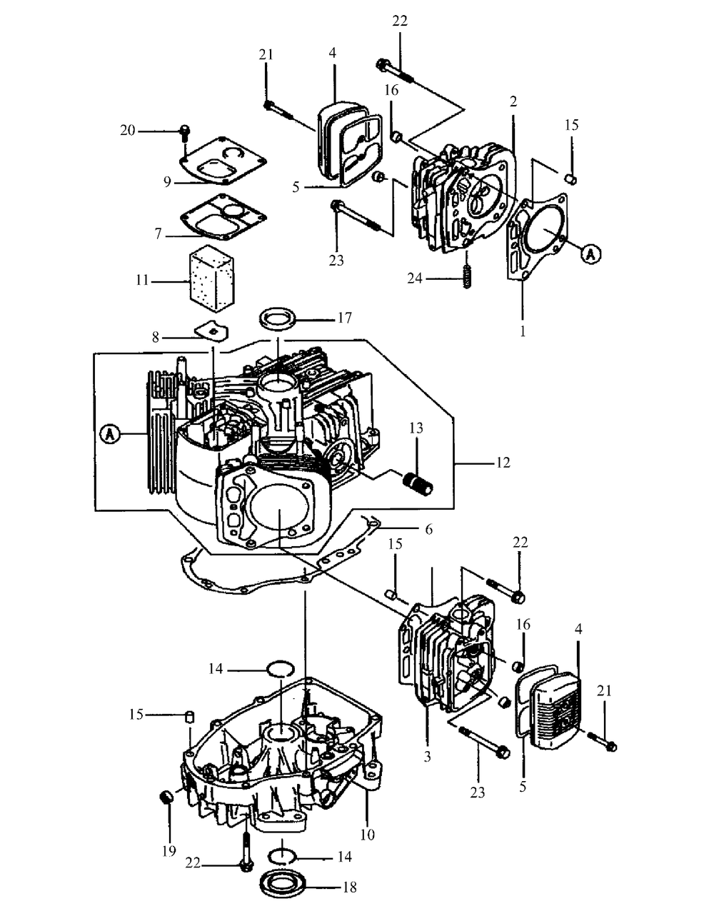 Fh500v-Cs14 Cylinder And Crankcase Diagram and Parts List for H1748 55AE3D4S750-WAM Cub Cadet Lawn Mower